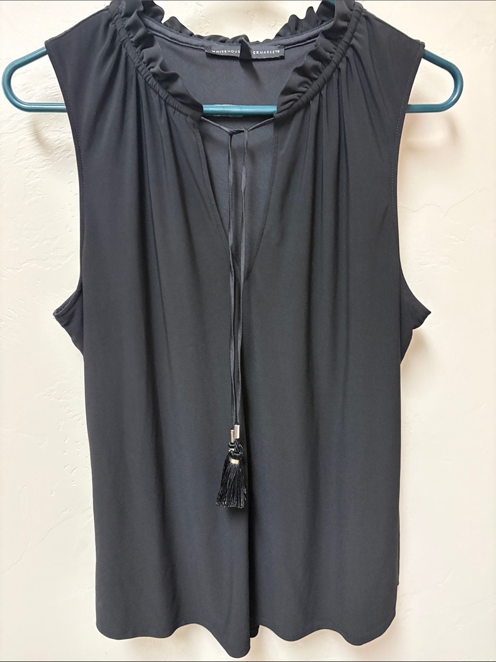 WHBM black ruffle neck top
